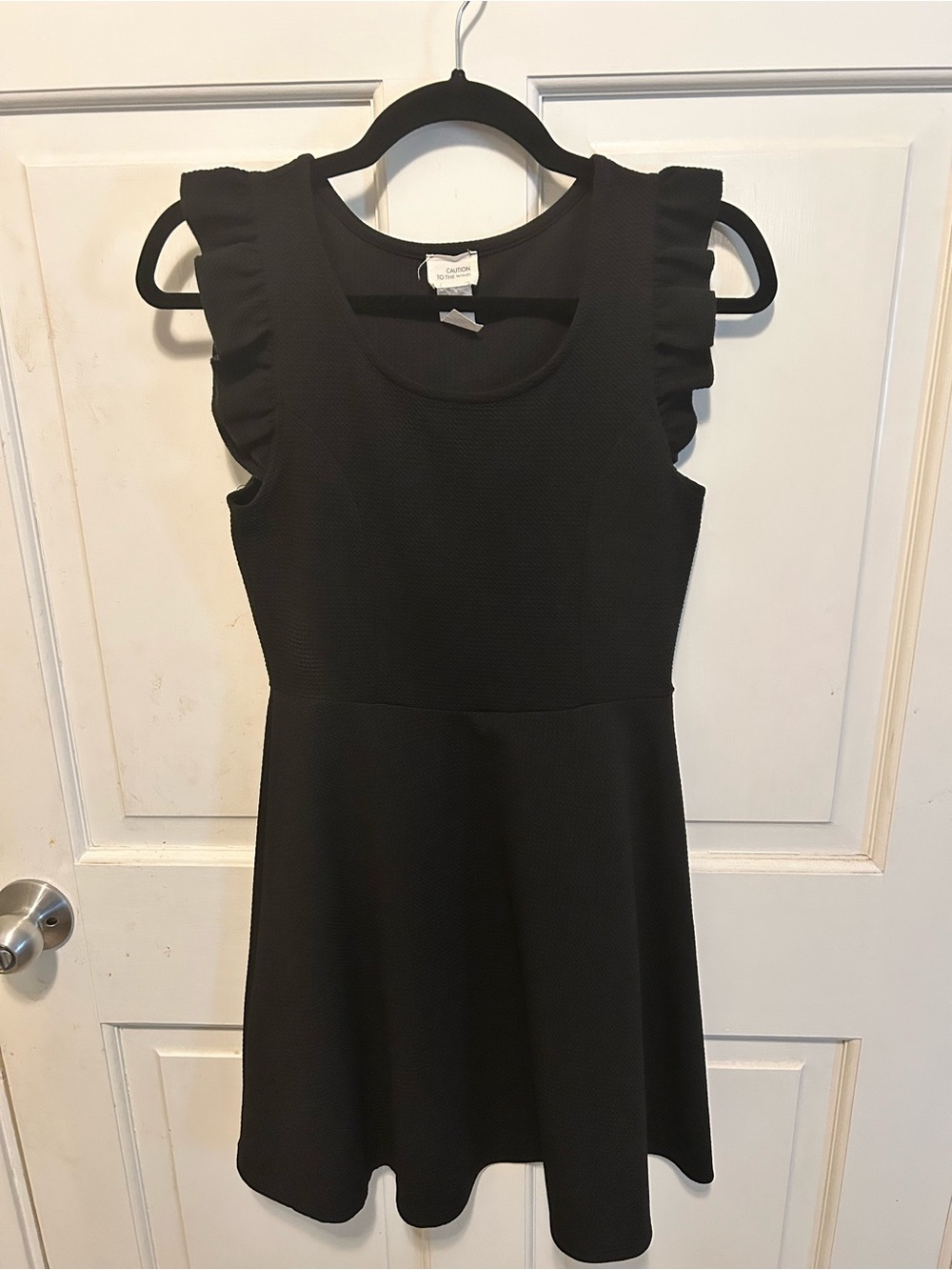 Caution To The Wind Black Ruffle Sleeve Fit-and-Flare Dress
